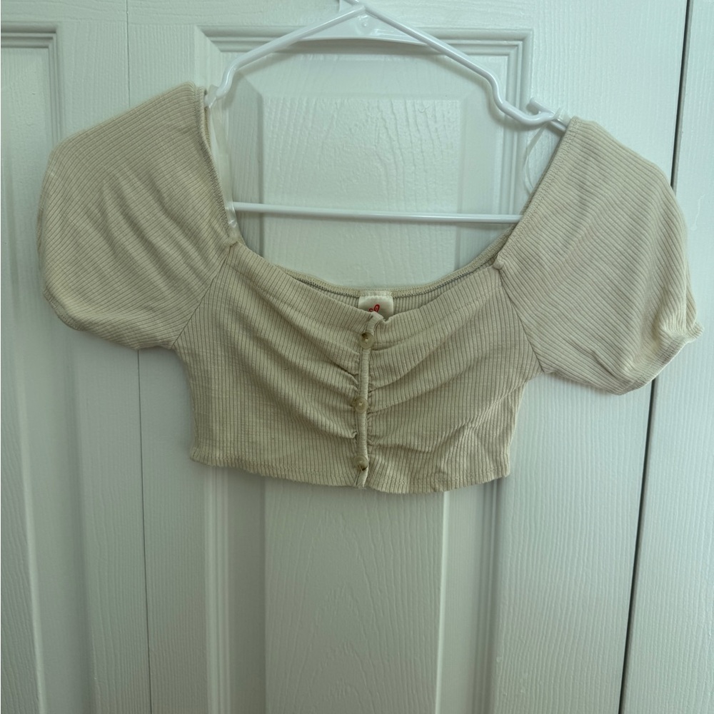J.O.A. Beige Ribbed Women's Blouse